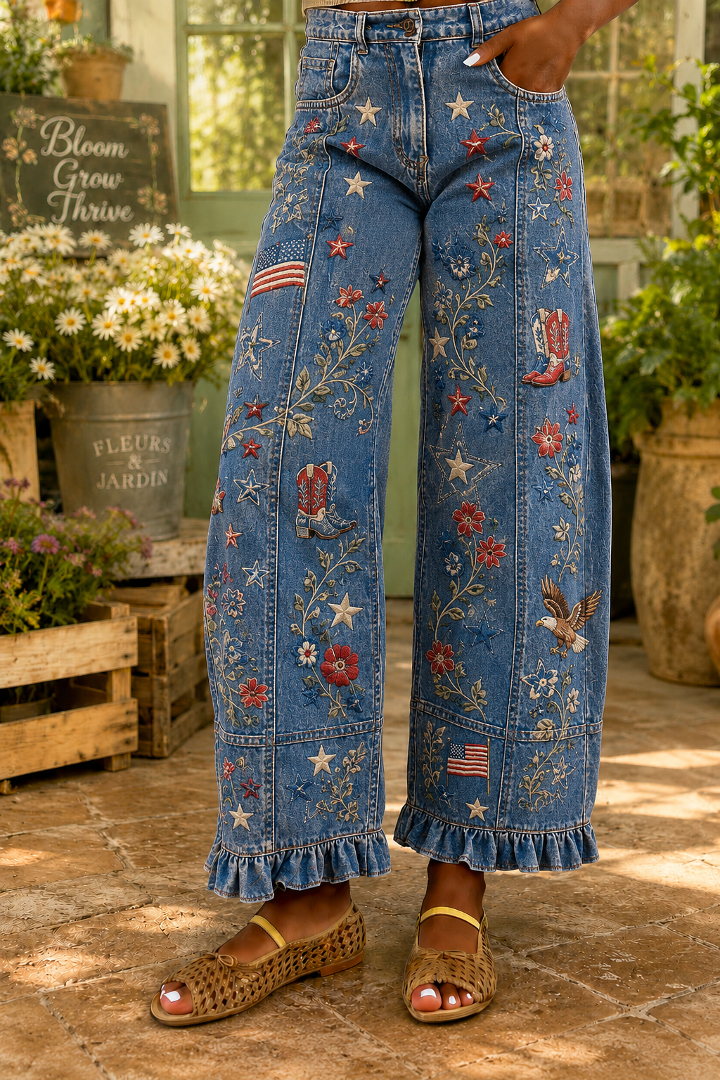 Women's Retro Art Print Wide Leg Pants